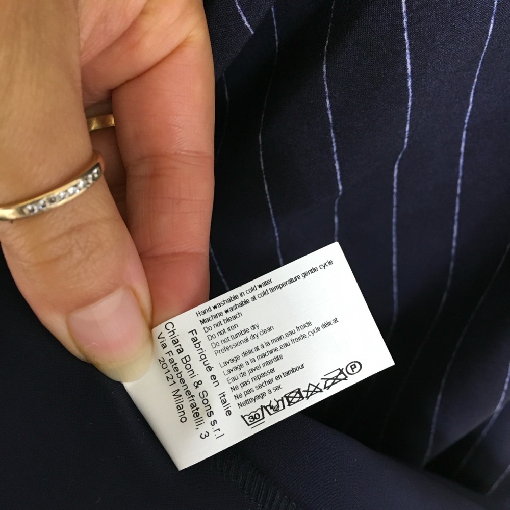 Chiara Boni Navy Blue Minna 3/4 Sleeve Pinstriped Ruched Dress Size 42 US XS - Picture 6 of 11